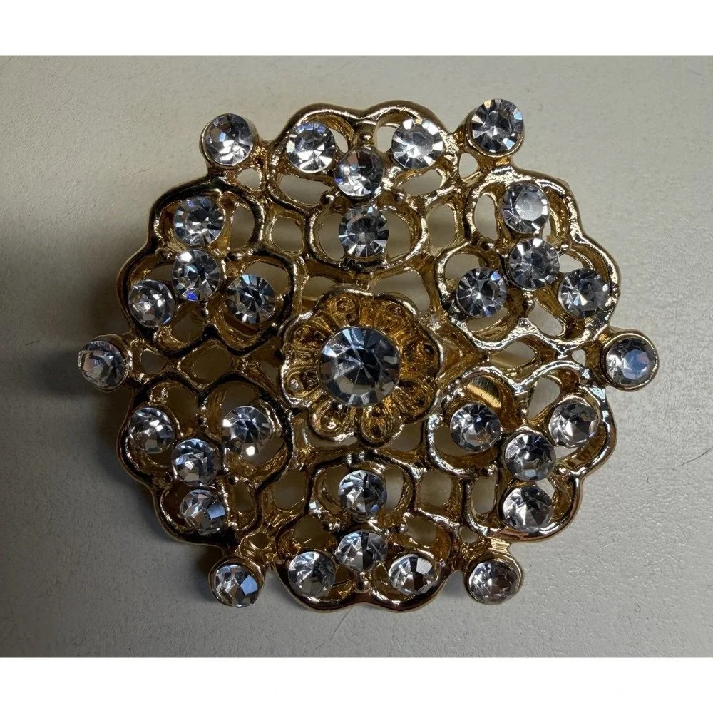 Vintage Brooch Pin Lot 8pc Rhinestone Floral AB Crystal Gold Silver Tone Estate
